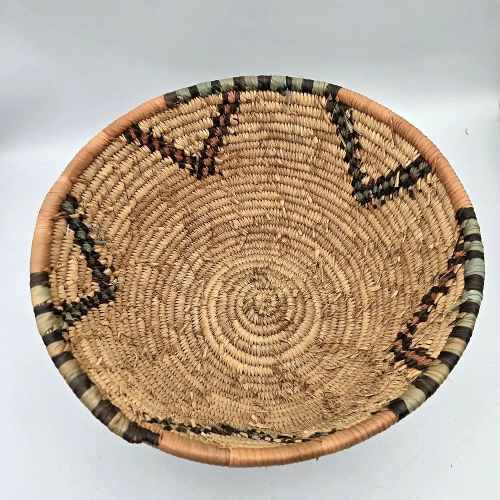Southwestern Hand Woven Coil Basket Bowl Geometric Aztec 11" Wide 6" Tall Boho - Picture 4 of 16